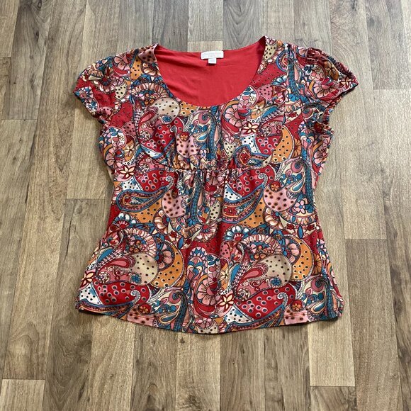 Charter Club Petite Paisley Short Sleeve Blouse Size Medium - Picture 1 of 6